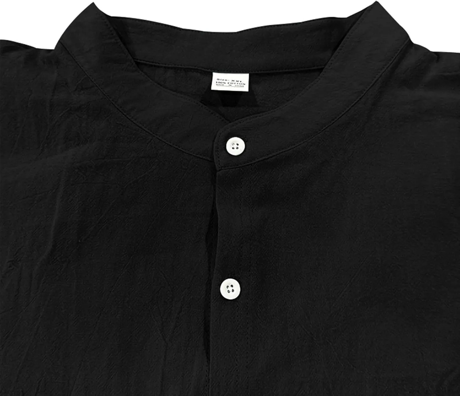 Mens Cotton Linen Shirt Long Sleeve Collarless Casual Button Down Shirt Lightweight Breathable Beach Tops