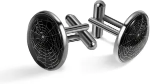 Men's Cufflinks, Spider Web Cuff Links for Men, Classic Cufflinks Black for Suit Shirt Wedding Business Birthday Jewelry Gift