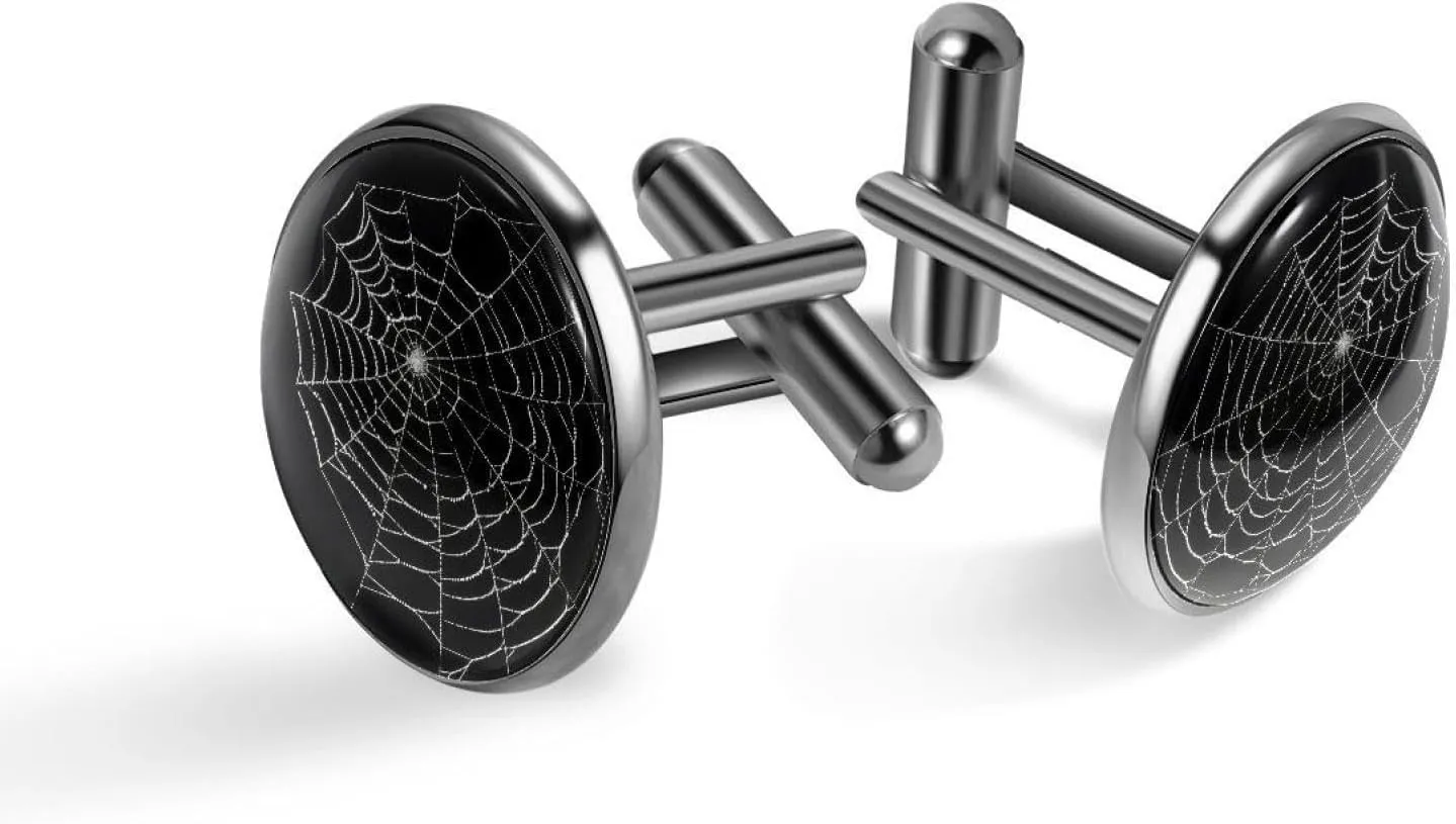 Men's Cufflinks, Spider Web Cuff Links for Men, Classic Cufflinks Black for Suit Shirt Wedding Business Birthday Jewelry Gift
