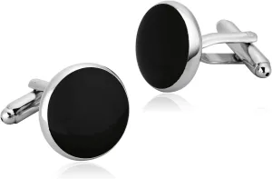 Mens Cufflinks Unique, Cuff Links Valentines Day Birthday Gifts Silver Black Stainless Steel Cuff Links Round Design Size 17x17mm