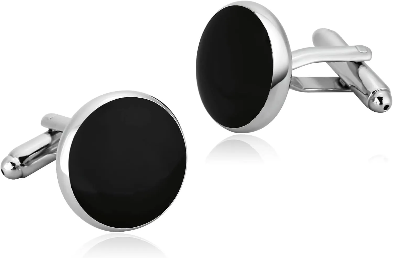 Mens Cufflinks Unique, Cuff Links Valentines Day Birthday Gifts Silver Black Stainless Steel Cuff Links Round Design Size 17x17mm