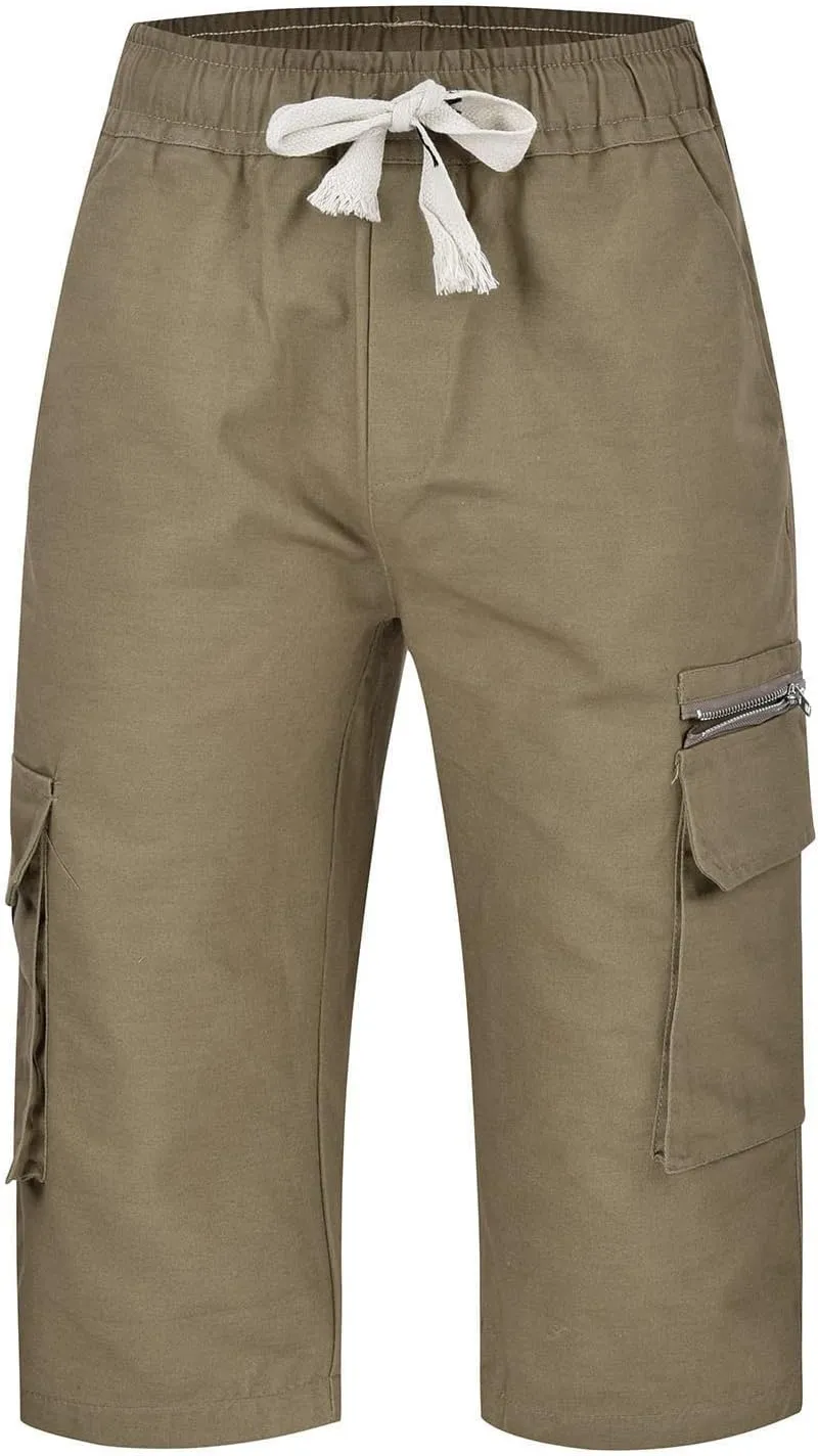 Mens Fashion Capri Cargo Pants Dressy Causal Tactical Hiking Pants Straight High Waist Loose Trendy Versatile Street Overalls