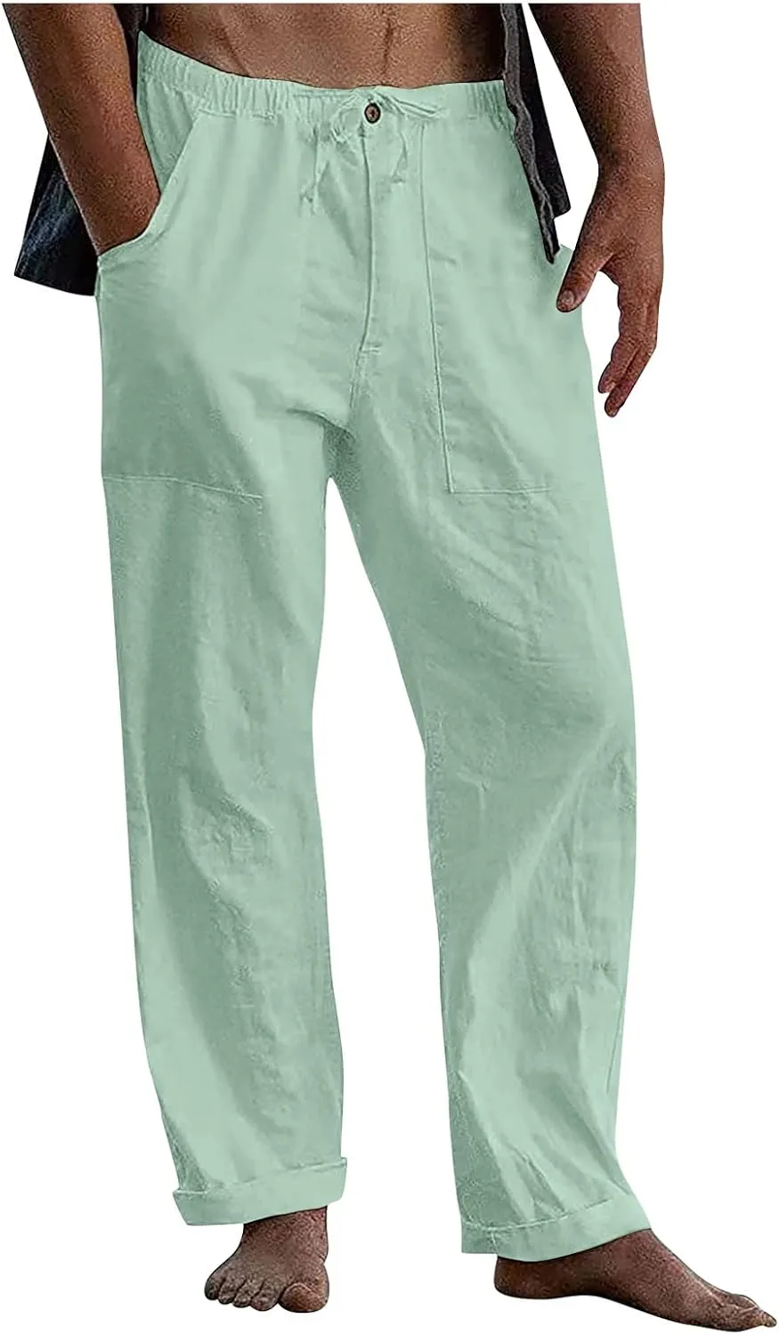 Mens Fleece Pants Sweat Pants for Man Casual Loose and Comfortable Casual Pants Cotton Linen Printed Drawstring Trousers