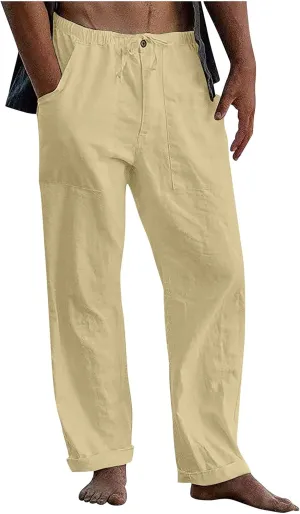 Mens Fleece Pants Sweat Pants for Man Casual Loose and Comfortable Casual Pants Cotton Linen Printed Drawstring Trousers