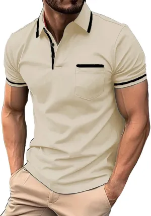 Men's Golf Polo Shirts Button Down Short Sleeve Classic Fit Blouse Tunic Tops Gym Muscle Tees Sports Workout Shirts