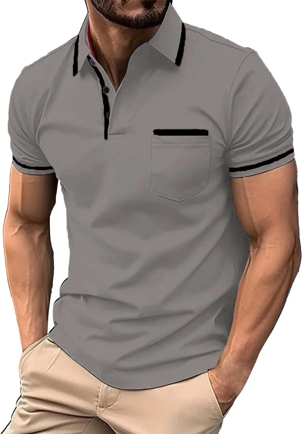 Men's Golf Polo Shirts Button Down Short Sleeve Classic Fit Blouse Tunic Tops Gym Muscle Tees Sports Workout Shirts