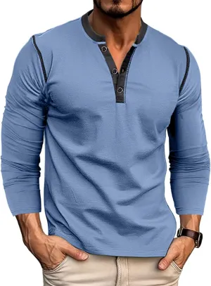 Men's Henley Long Sleeve Shirts Casual Button T-Shirt Classic Basic Lightweight Pullover Cotton Tees Fashion Tops