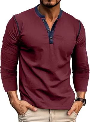 Men's Henley Long Sleeve Shirts Casual Button T-Shirt Classic Basic Lightweight Pullover Cotton Tees Fashion Tops