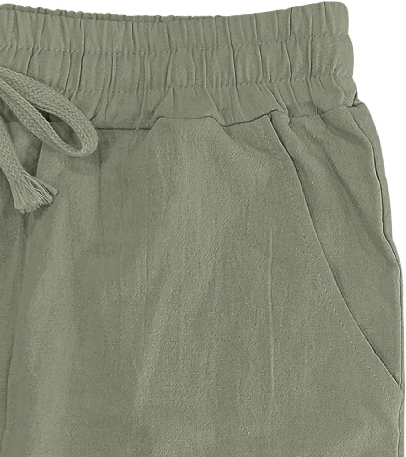 Men's Linen Cotton Pants Casual Lightweight Elastic Waist Summer Trousers