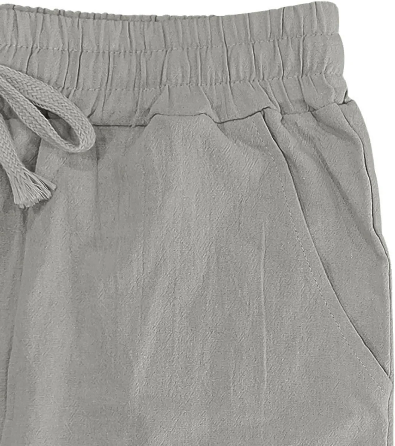 Men's Linen Cotton Pants Casual Lightweight Elastic Waist Summer Trousers