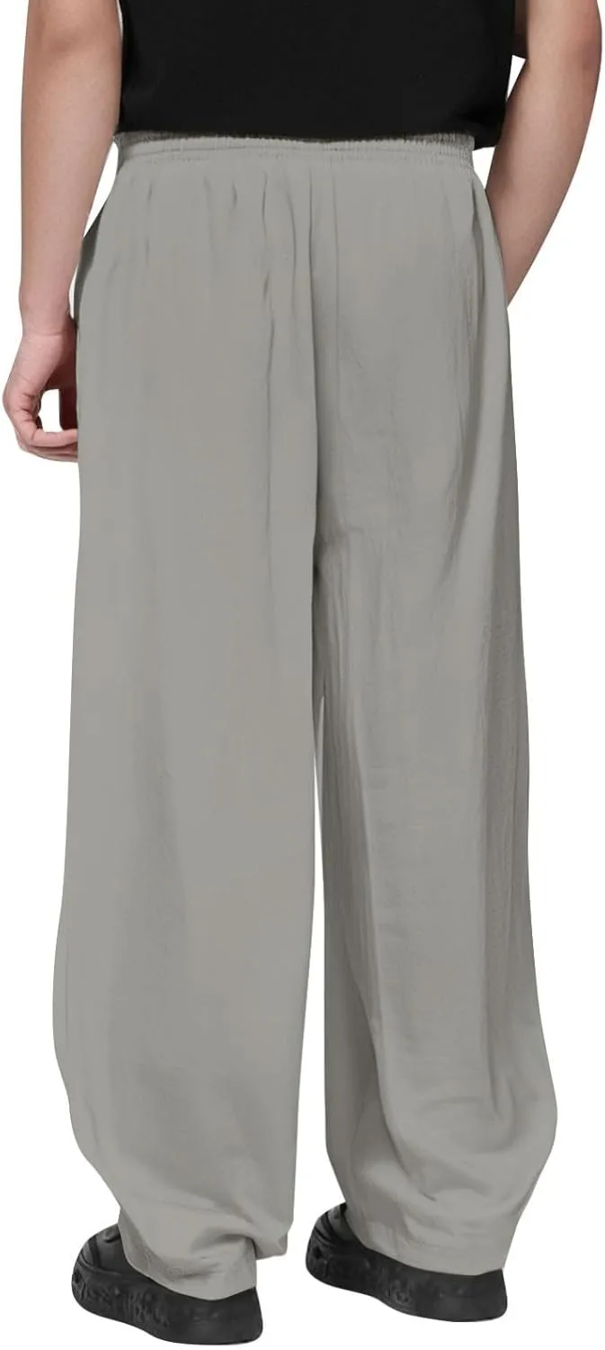Men's Linen Cotton Pants Casual Lightweight Elastic Waist Summer Trousers