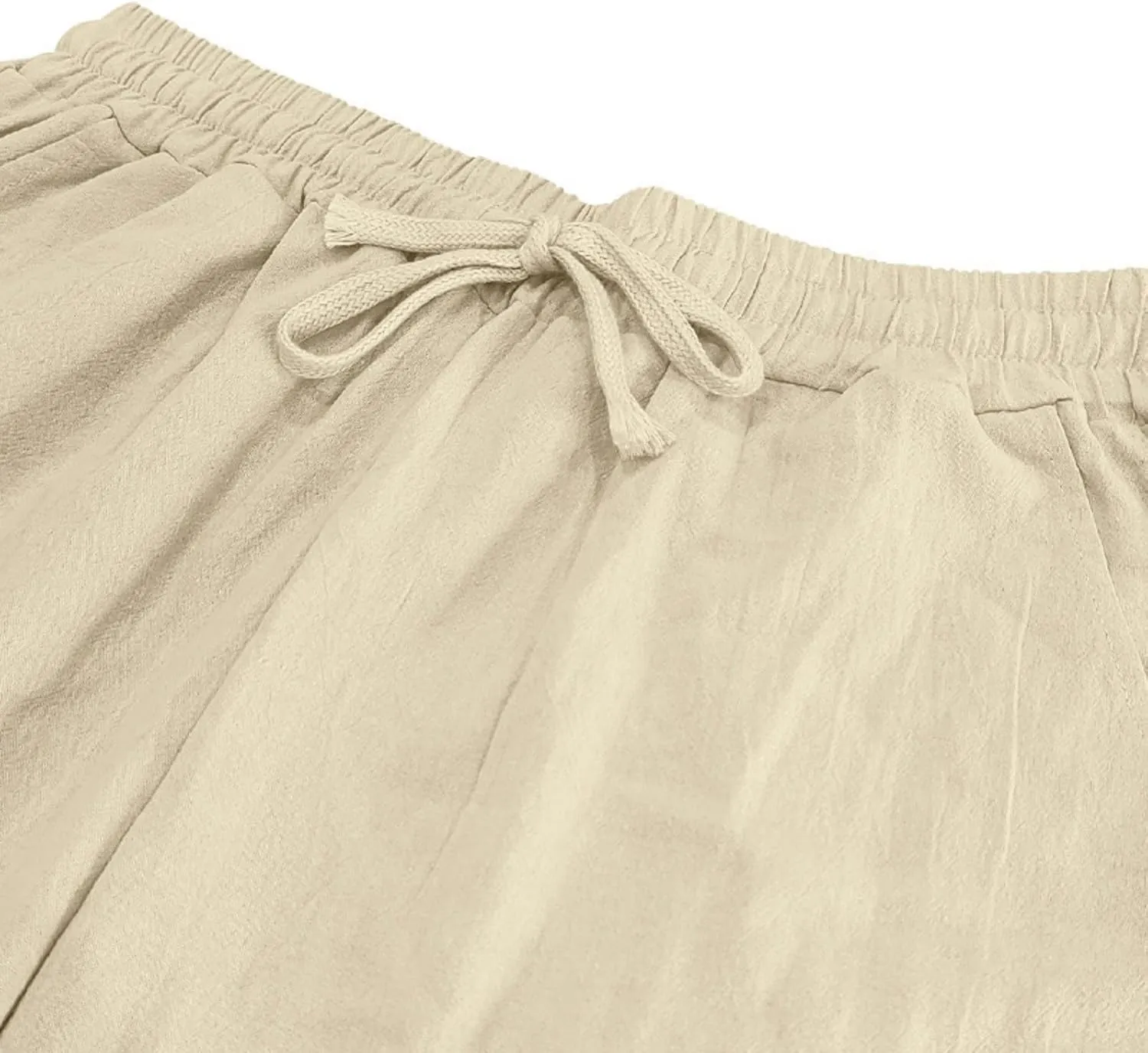 Men's Linen Cotton Pants Casual Lightweight Elastic Waist Summer Trousers