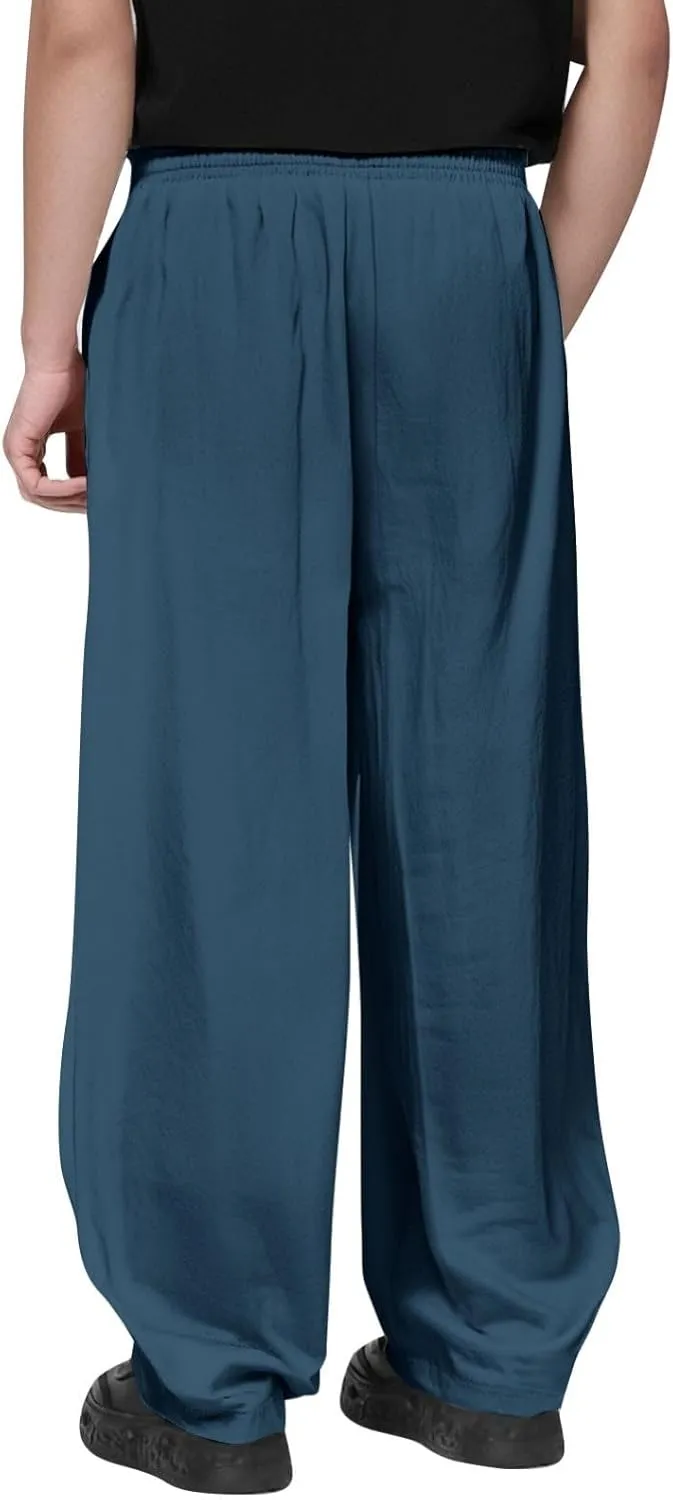 Men's Linen Cotton Pants Casual Lightweight Elastic Waist Summer Trousers