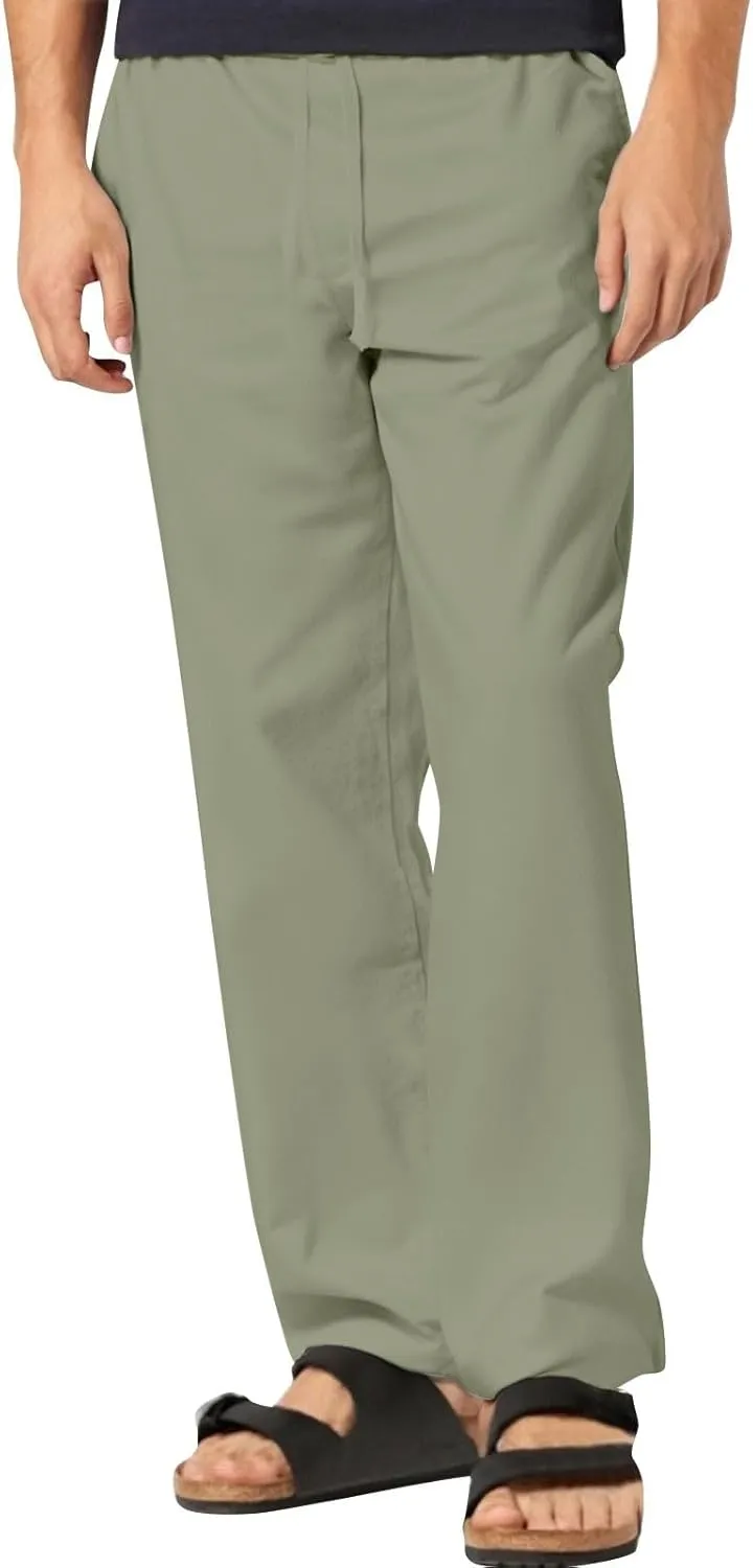 Men's Linen Cotton Pants Casual Lightweight Elastic Waist Summer Trousers