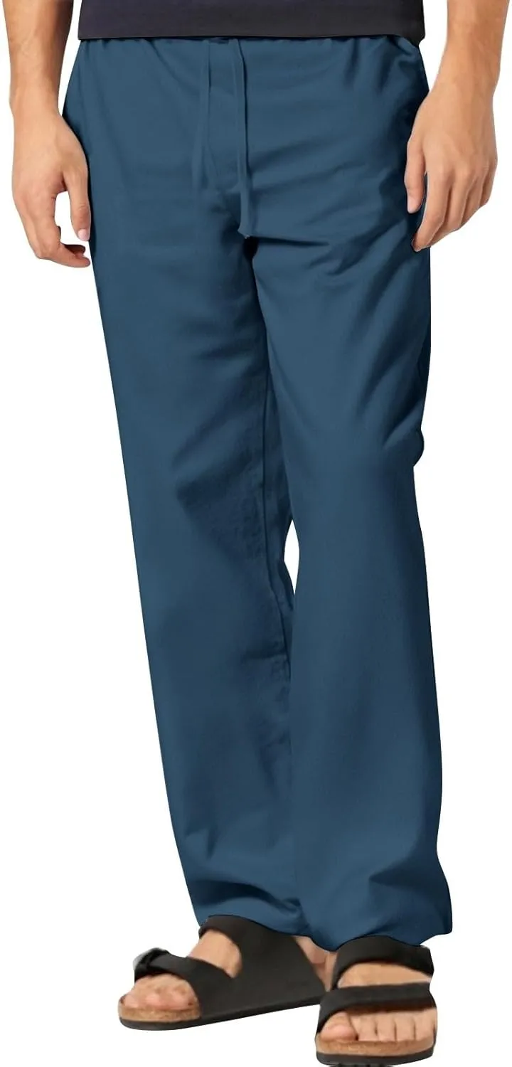 Men's Linen Cotton Pants Casual Lightweight Elastic Waist Summer Trousers