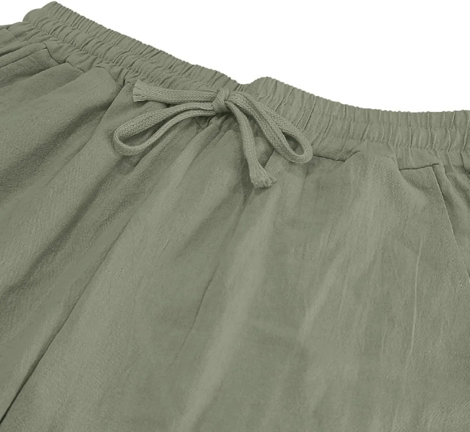Men's Linen Cotton Pants Casual Lightweight Elastic Waist Summer Trousers