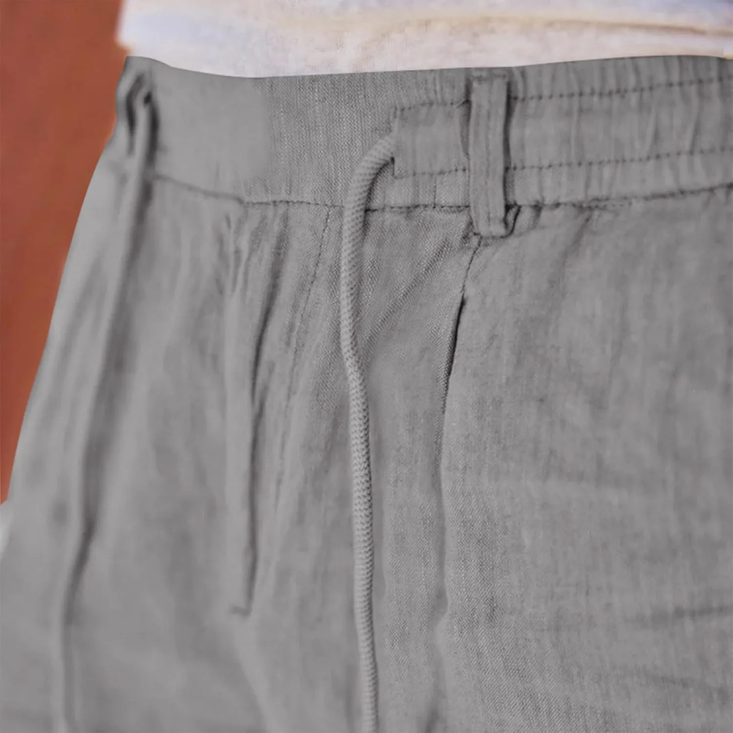 Men's Linen Pants Casual Lightweight Drawstring Loose Beach Yoga Trousers with Pockets
