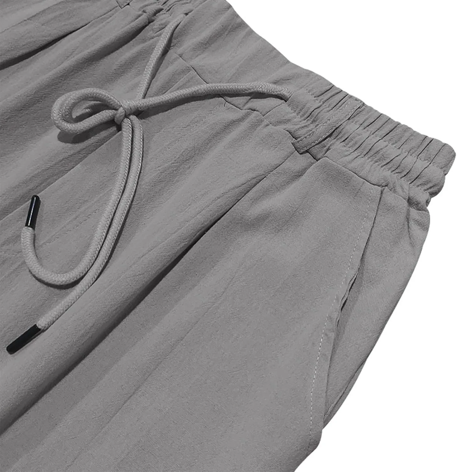 Men's Linen Pants Casual Lightweight Drawstring Loose Beach Yoga Trousers with Pockets