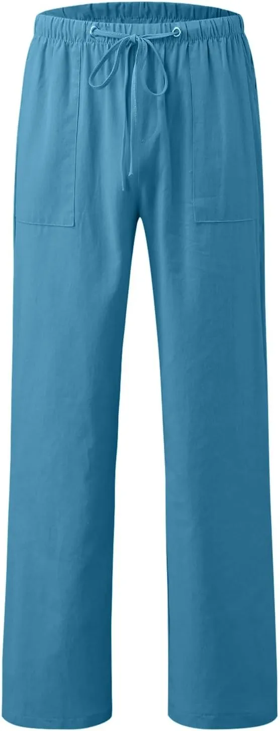 Men's Linen Pants Casual Loose Fit Beach Summer Lightweight Yoga Trousers