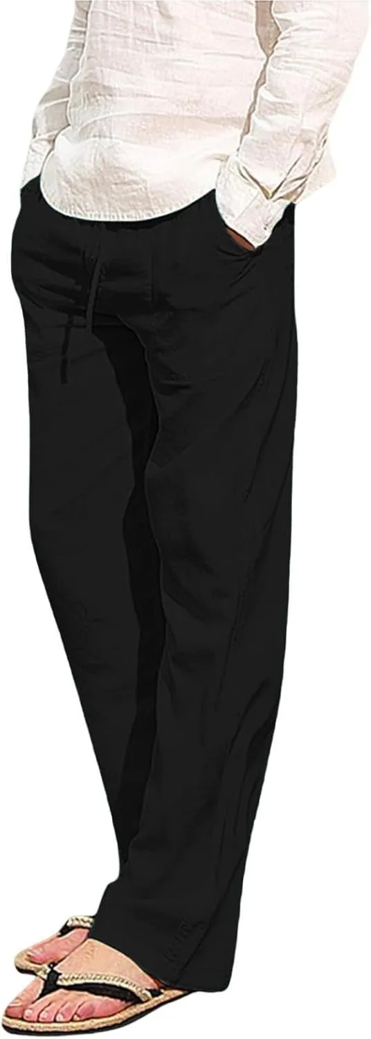 Men's Linen Pants Casual Loose Fit Beach Summer Lightweight Yoga Trousers