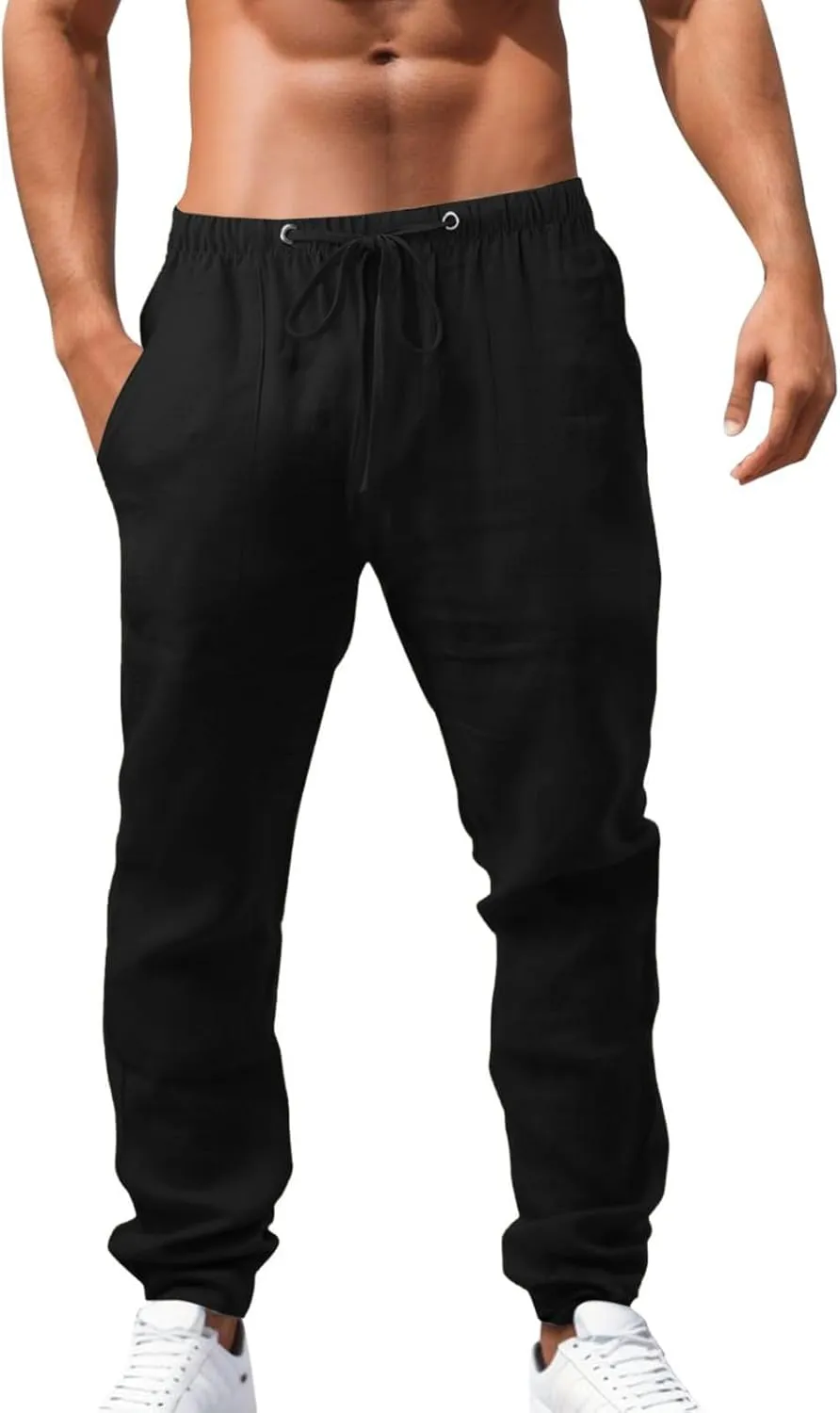 Men's Linen Pants Casual Loose Fit Beach Summer Lightweight Yoga Trousers
