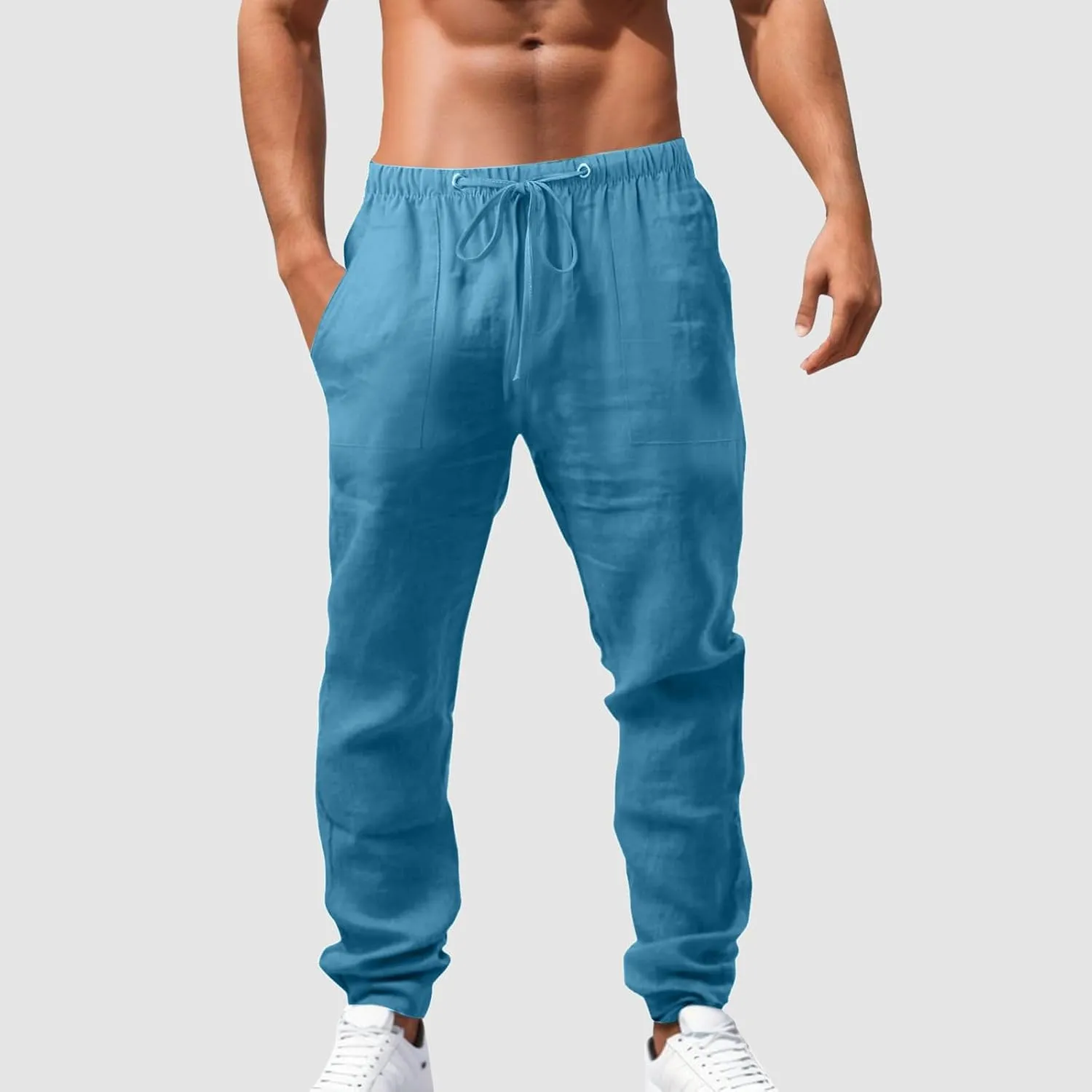 Men's Linen Pants Casual Loose Fit Beach Summer Lightweight Yoga Trousers