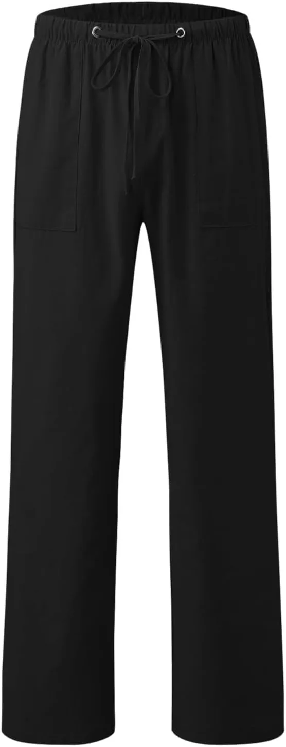 Men's Linen Pants Casual Loose Fit Beach Summer Lightweight Yoga Trousers
