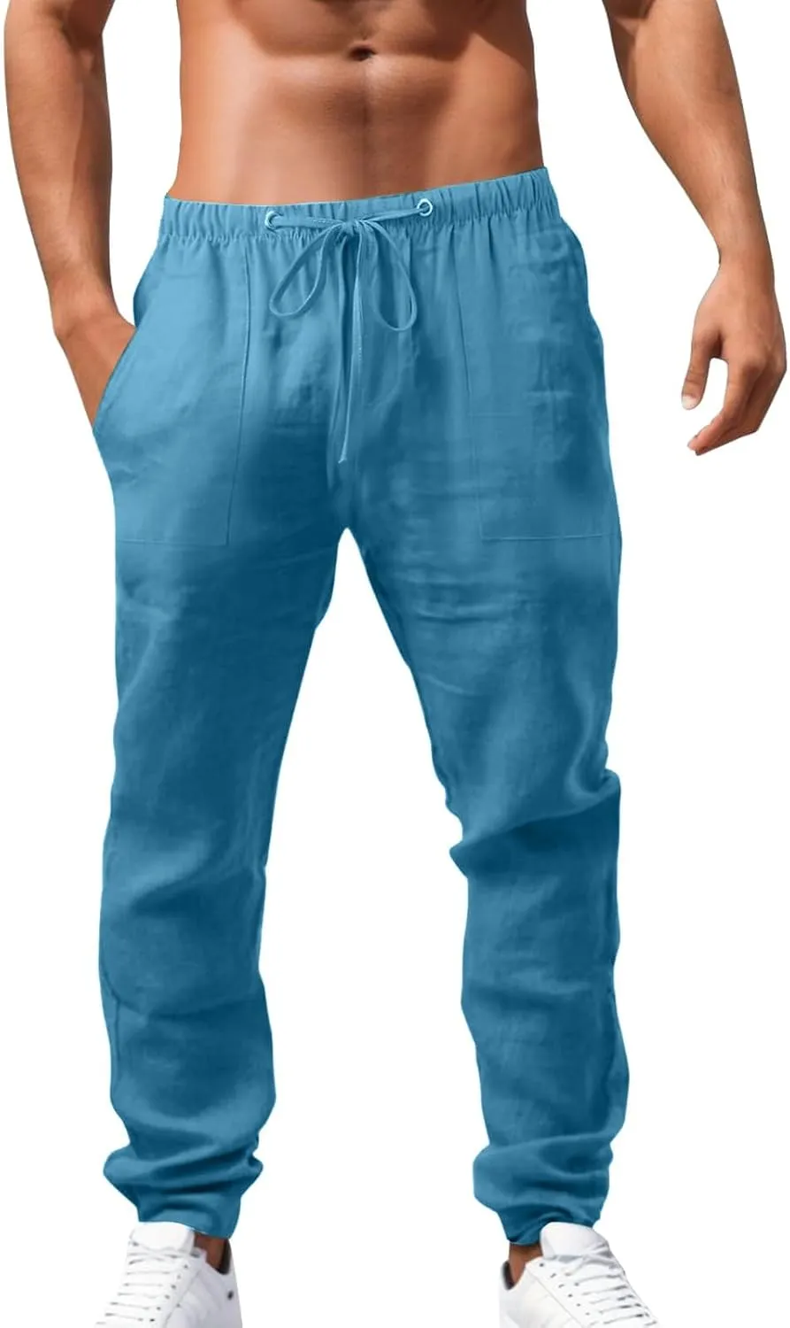 Men's Linen Pants Casual Loose Fit Beach Summer Lightweight Yoga Trousers