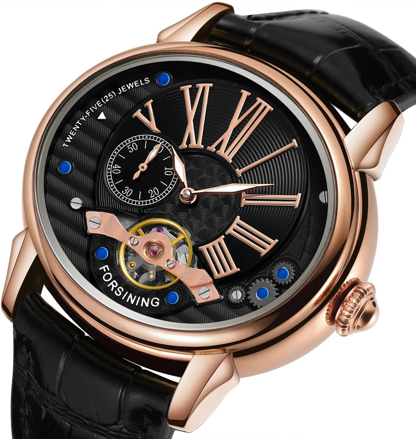 Men's Luxury Automatic Mechanical Watch Oval Leather Strap Automatic Timer Gold tourbillon Hollow Mechanical Watch
