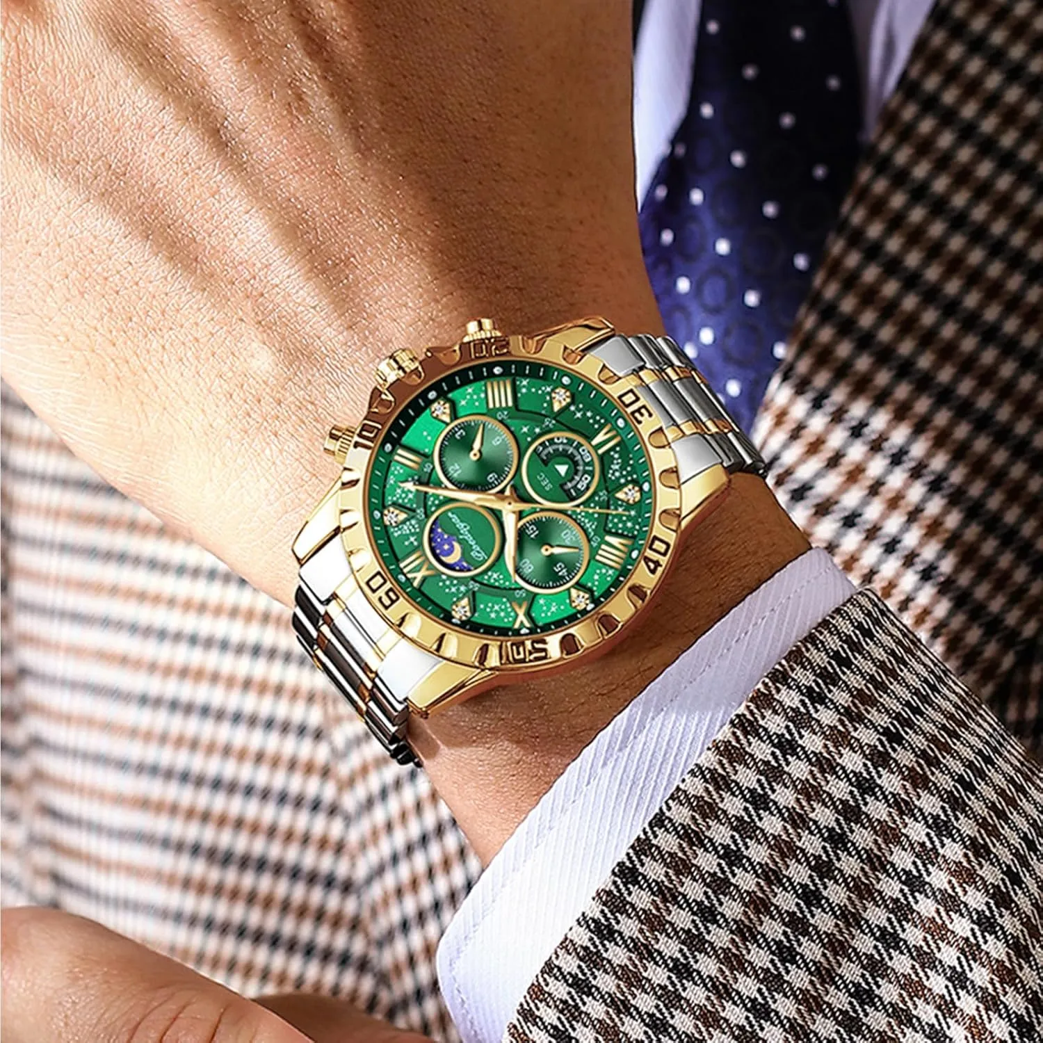 Men's Luxury Military Quartz Watch Casual Sport Man Starry Elements Designed Dial Wristwatch Waterproof Luminous Chronograph Stainless Steel Men Watches