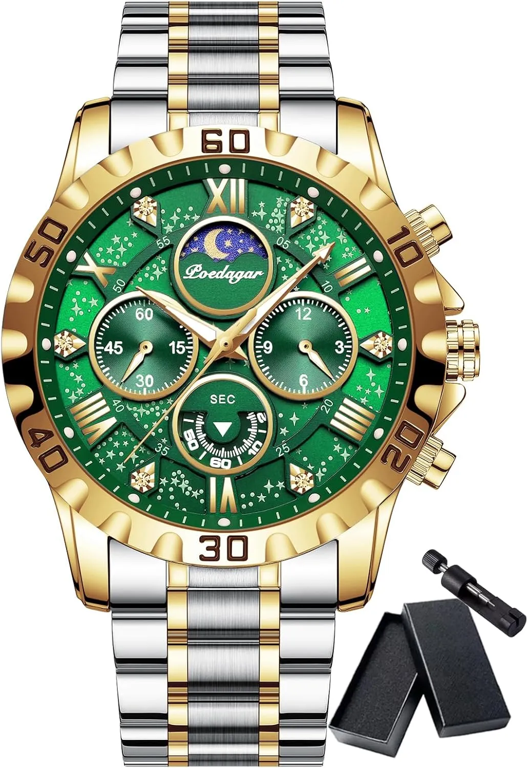 Men's Luxury Military Quartz Watch Casual Sport Man Starry Elements Designed Dial Wristwatch Waterproof Luminous Chronograph Stainless Steel Men Watches