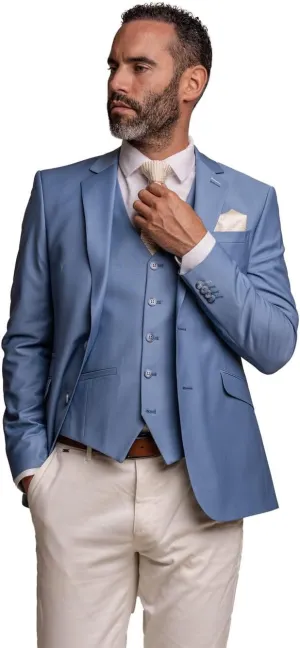 Men's Premium Slim Fit Wool Blend Suit - Ocean Blue 3-Piece Tailored Set with Versatile Ecru Chinos - Formal & Wedding Attire