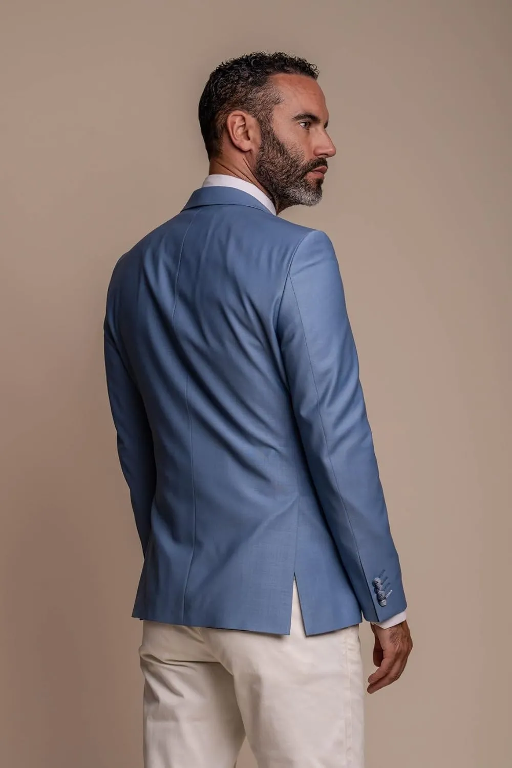 Men's Premium Slim Fit Wool Blend Suit - Ocean Blue 3-Piece Tailored Set with Versatile Ecru Chinos - Formal & Wedding Attire