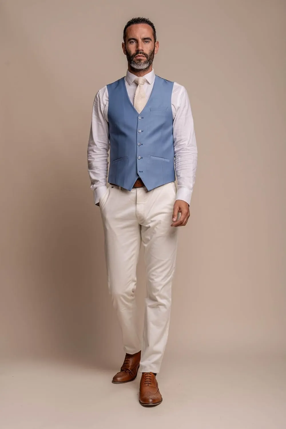 Men's Premium Slim Fit Wool Blend Suit - Ocean Blue 3-Piece Tailored Set with Versatile Ecru Chinos - Formal & Wedding Attire