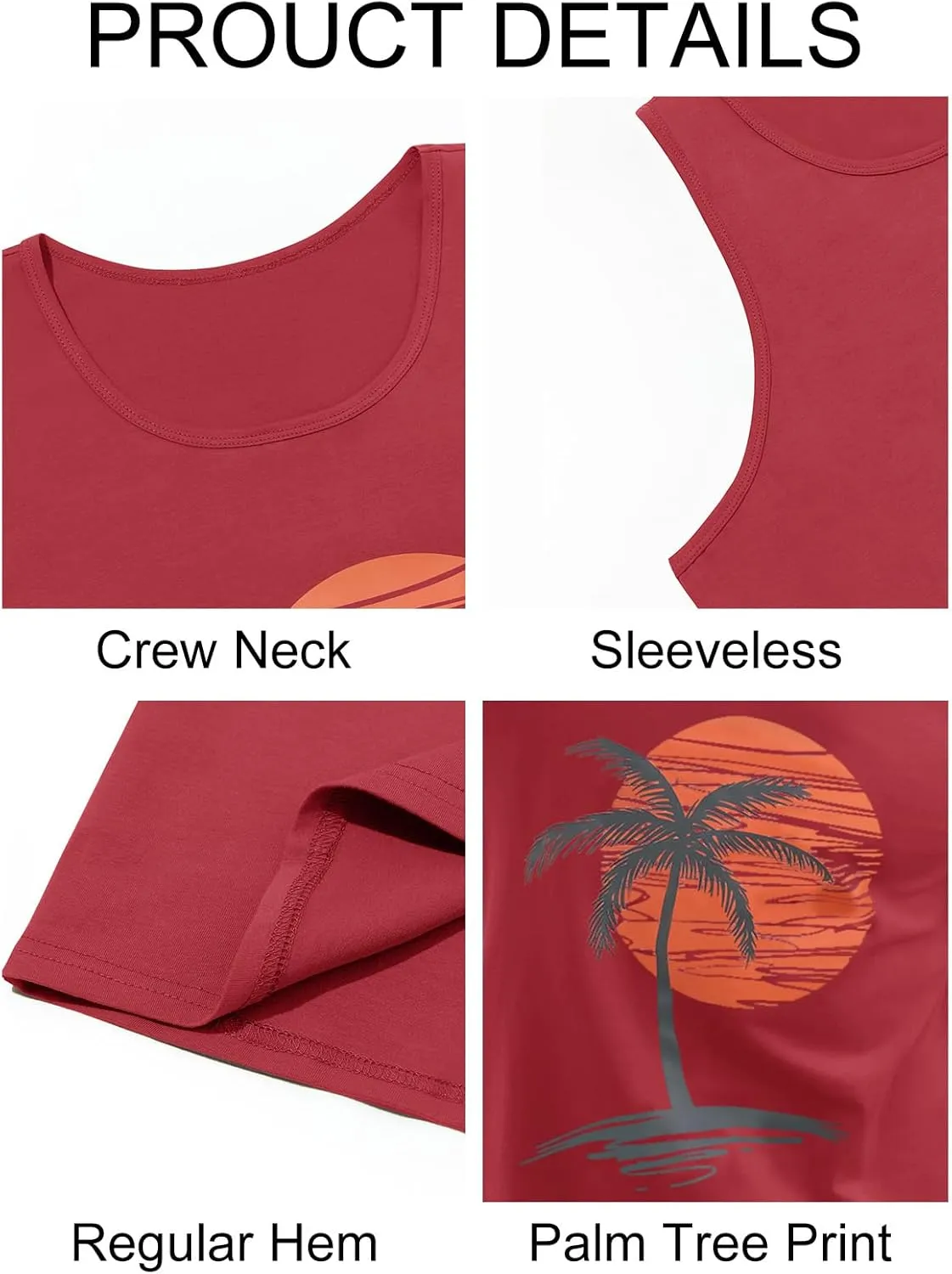 Mens Sleeveless Tank Tops Workout Gym Shirts Palm Tree Vintage Style T-Shirt