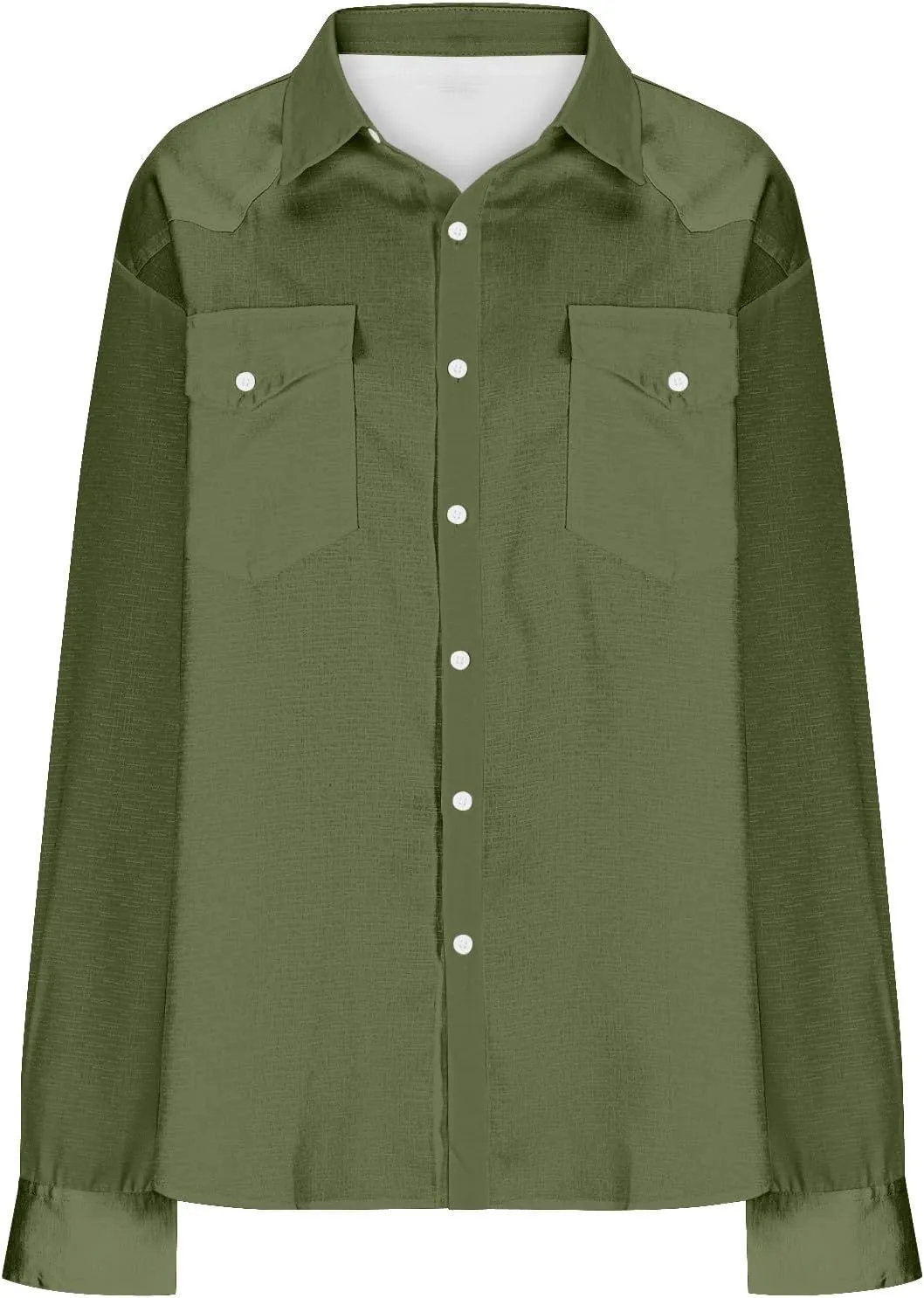Men's Vintage Western Button Up Casual Cowboy Shirts Long Sleeve Lapel Collar Formal Work Dress Top with Front Pockets