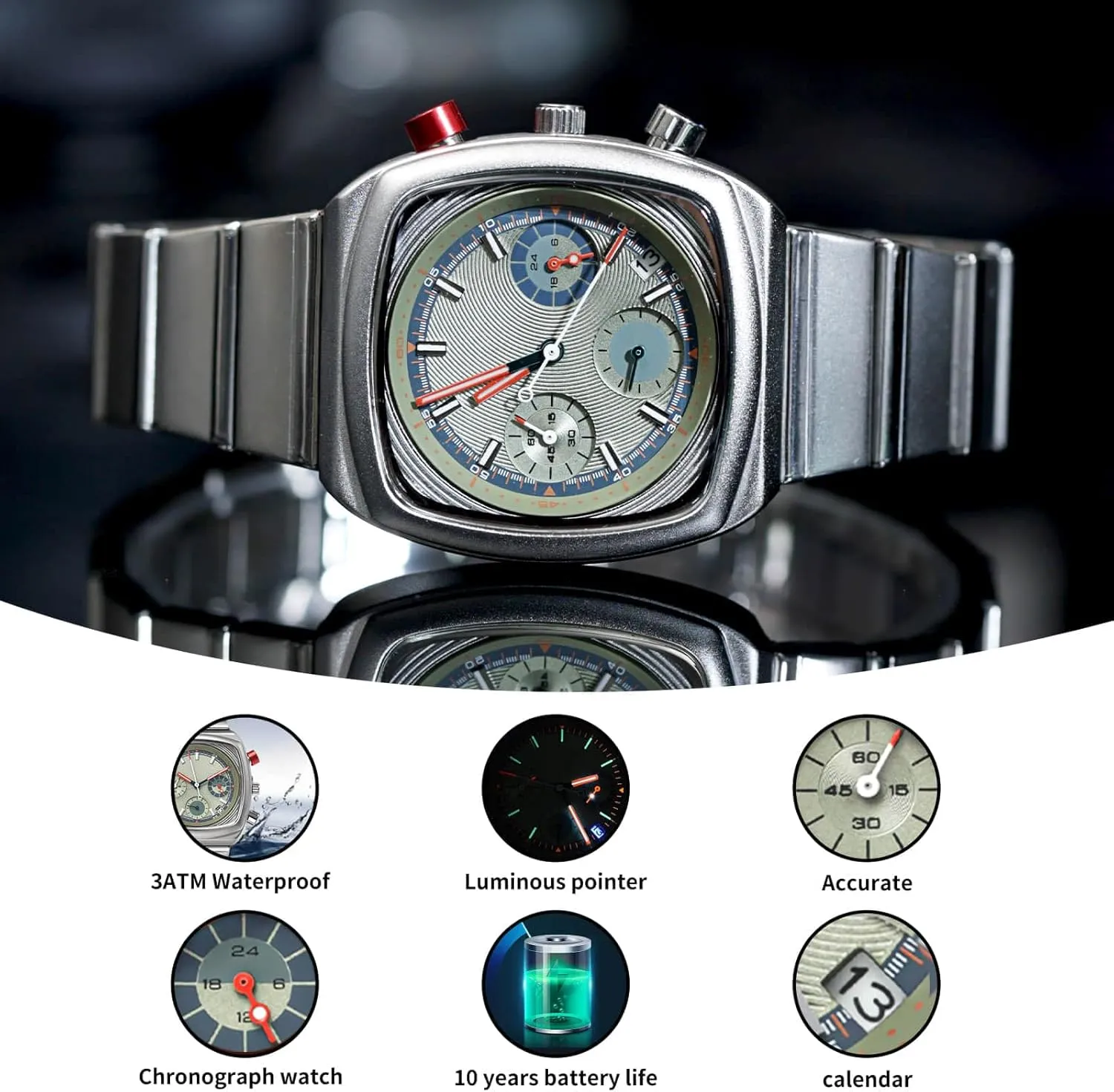 Mens Watch Waterproof Luminous Wrist Watches for Men Multifunction Chronograph Business Work Casual Fashion Sport Designer Dress Watch with Calendar Elegant Gifts for Men