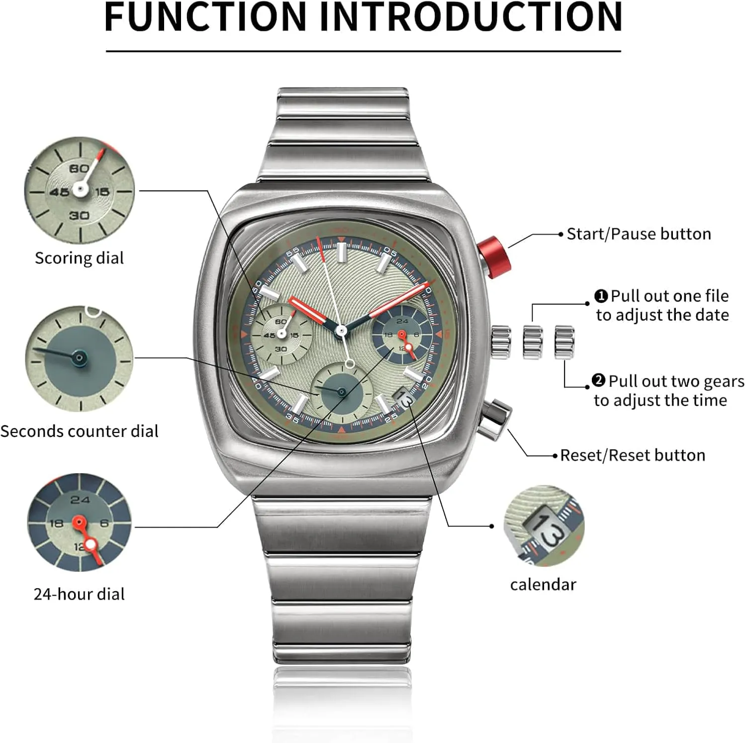 Mens Watch Waterproof Luminous Wrist Watches for Men Multifunction Chronograph Business Work Casual Fashion Sport Designer Dress Watch with Calendar Elegant Gifts for Men