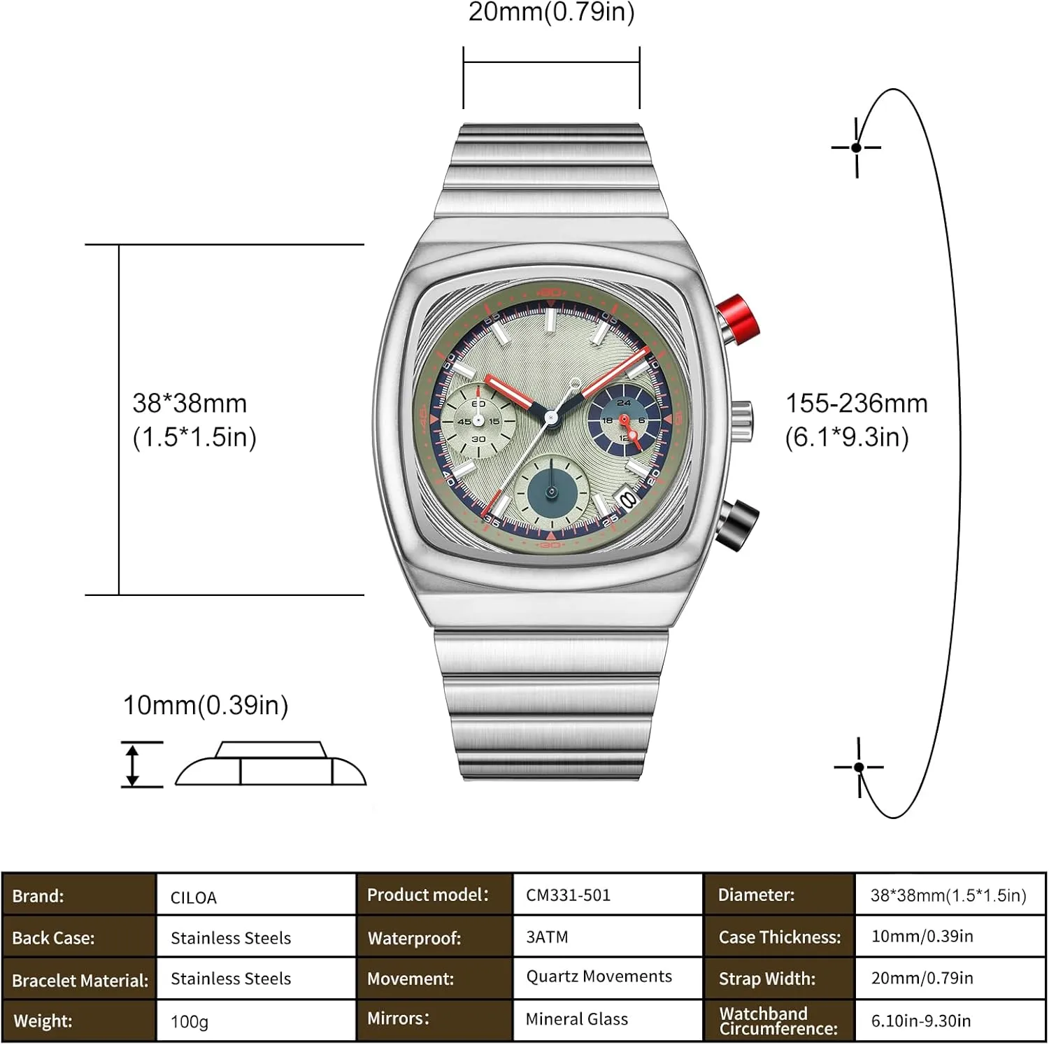 Mens Watch Waterproof Luminous Wrist Watches for Men Multifunction Chronograph Business Work Casual Fashion Sport Designer Dress Watch with Calendar Elegant Gifts for Men