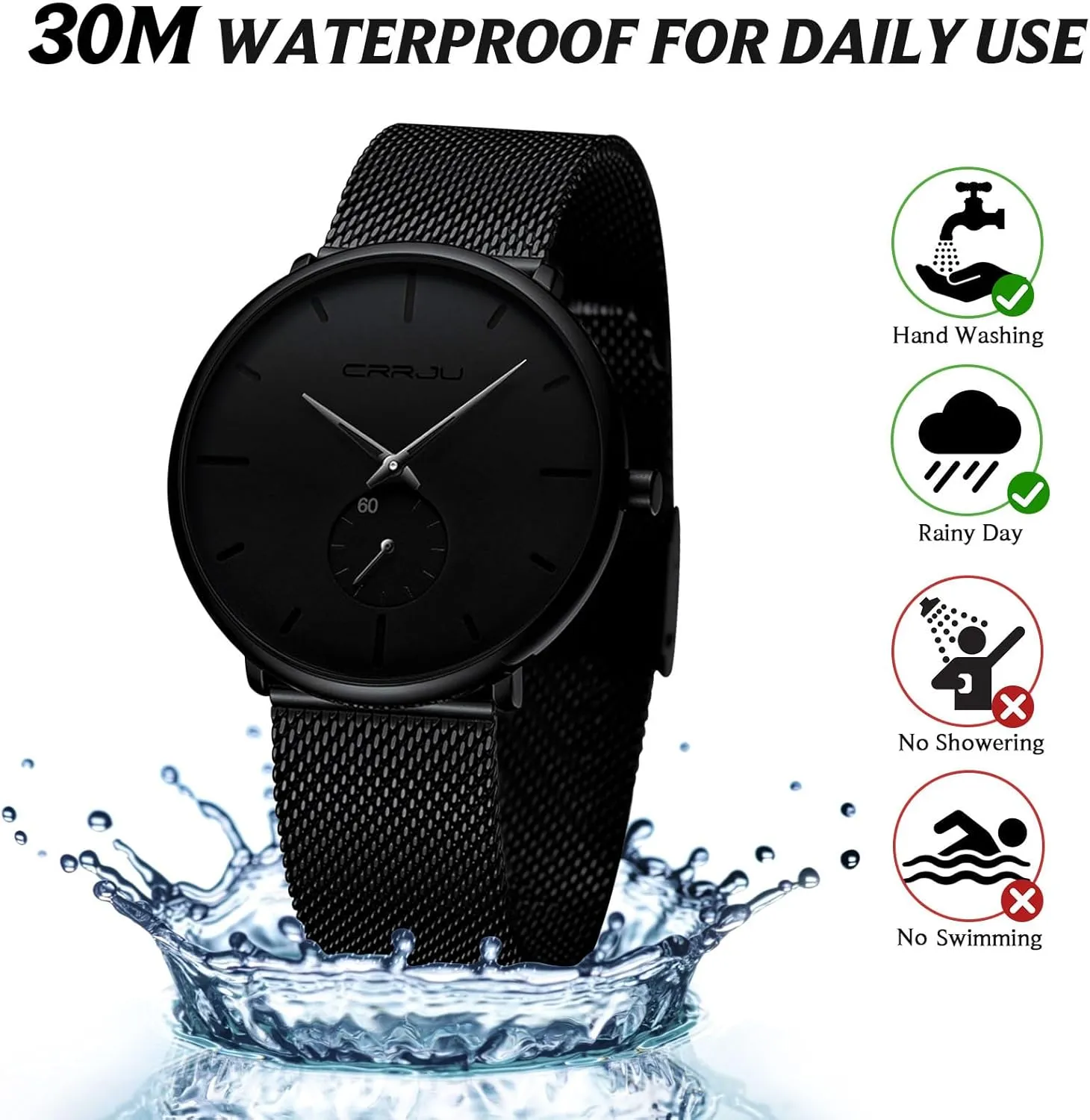 Mens Watches Ultra-Thin Minimalist Waterproof - Fashion Wrist Watch for Men Unisex Dress with Stainless Steel Mesh Band