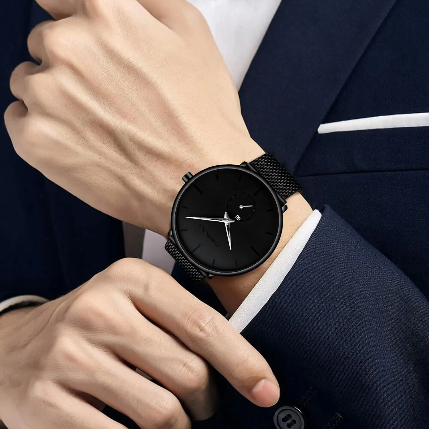 Mens Watches Ultra-Thin Minimalist Waterproof - Fashion Wrist Watch for Men Unisex Dress with Stainless Steel Mesh Band