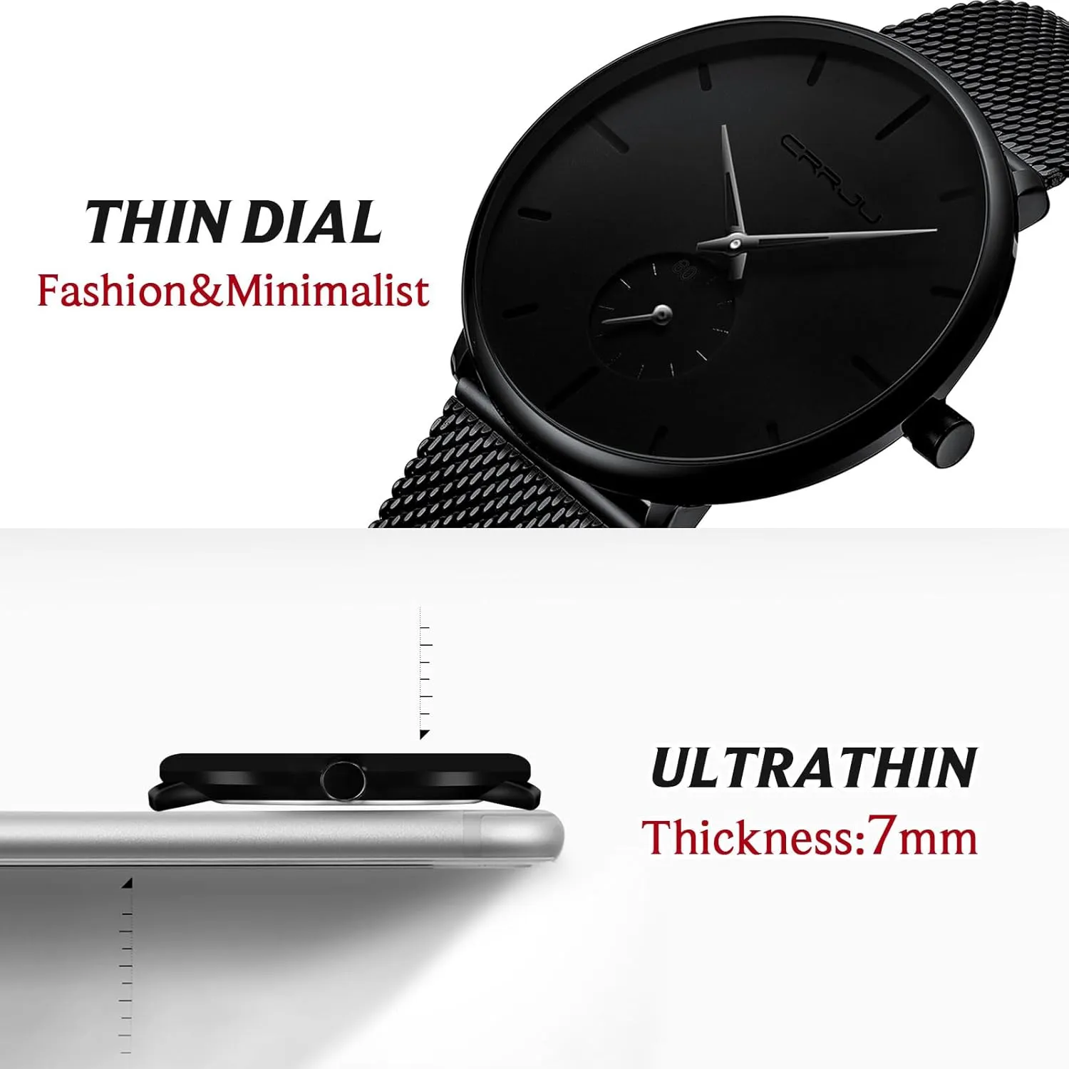Mens Watches Ultra-Thin Minimalist Waterproof - Fashion Wrist Watch for Men Unisex Dress with Stainless Steel Mesh Band