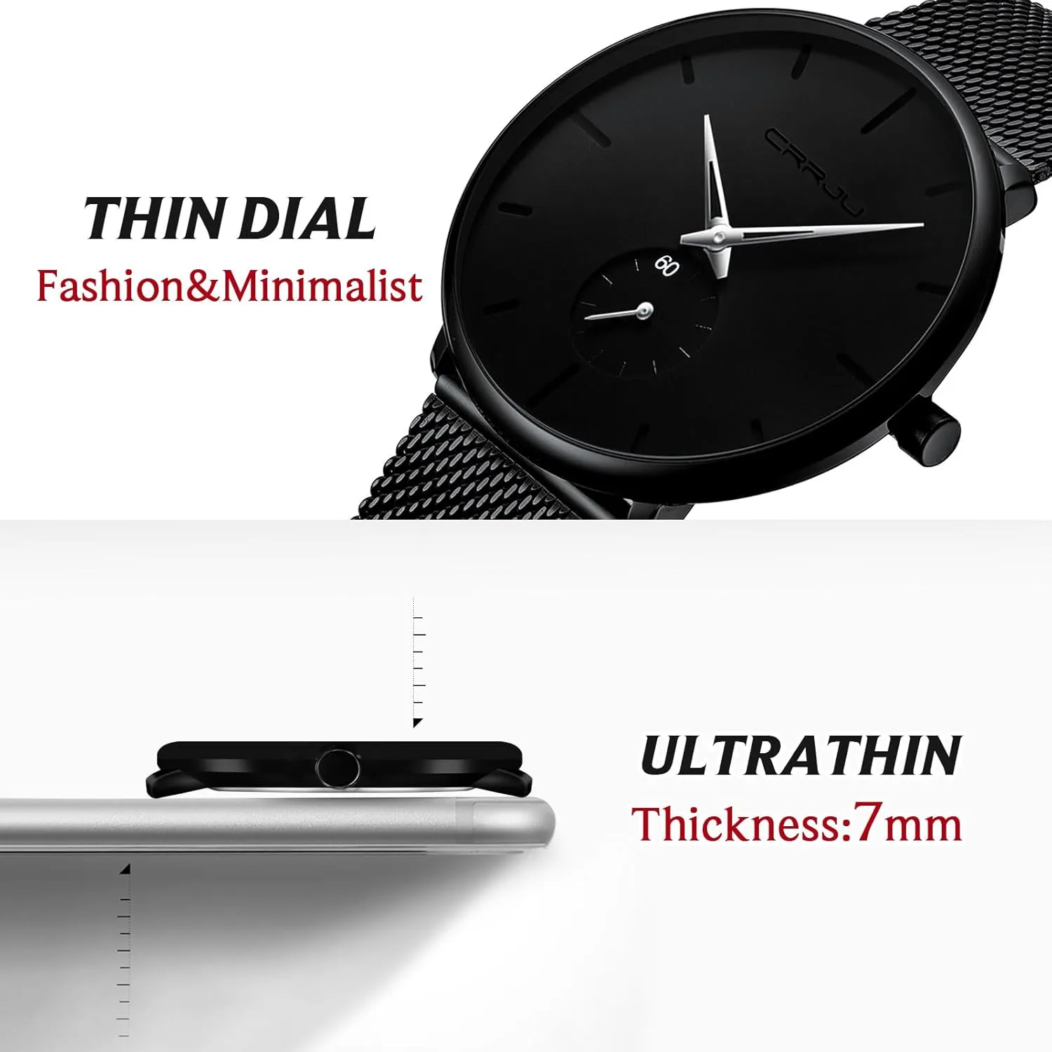 Mens Watches Ultra-Thin Minimalist Waterproof - Fashion Wrist Watch for Men Unisex Dress with Stainless Steel Mesh Band