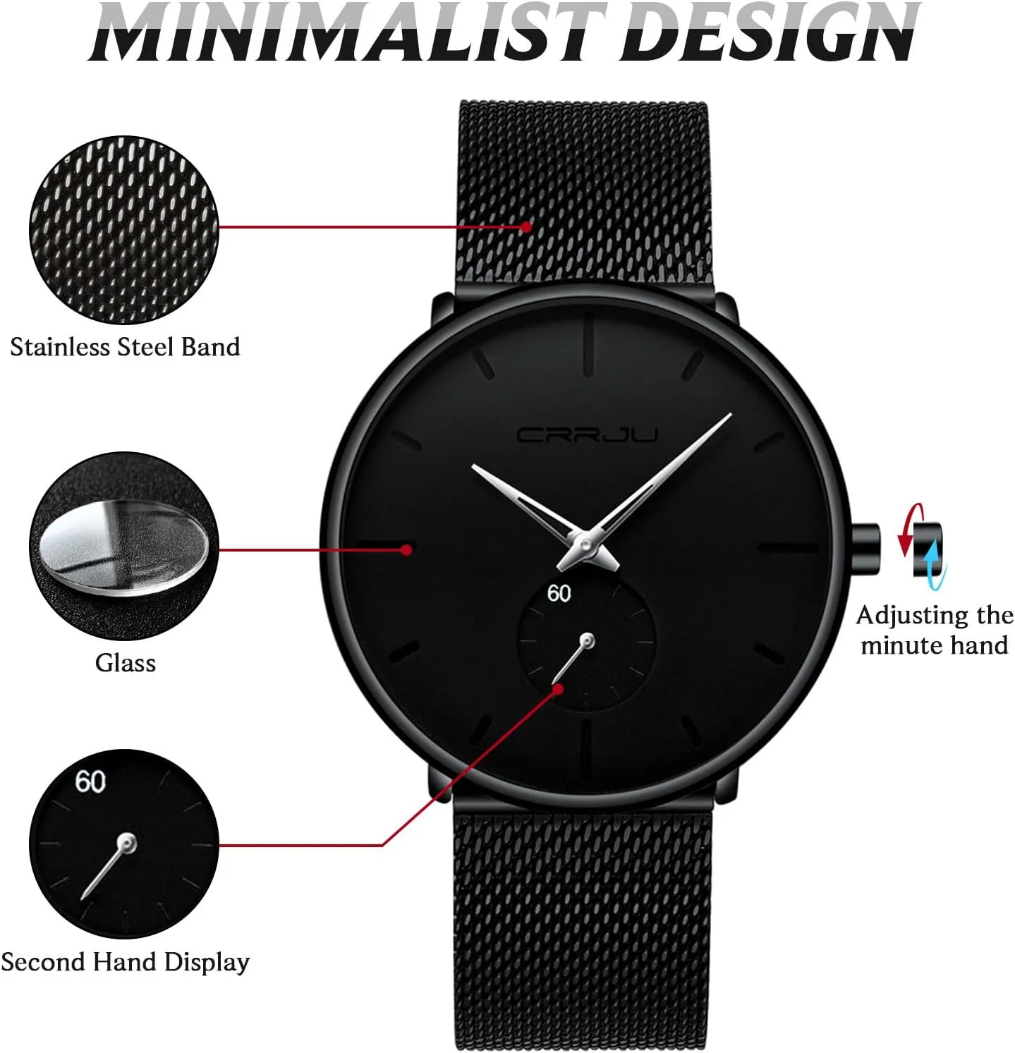 Mens Watches Ultra-Thin Minimalist Waterproof - Fashion Wrist Watch for Men Unisex Dress with Stainless Steel Mesh Band