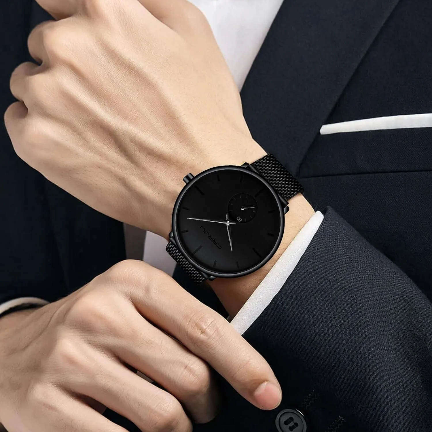 Mens Watches Ultra-Thin Minimalist Waterproof - Fashion Wrist Watch for Men Unisex Dress with Stainless Steel Mesh Band