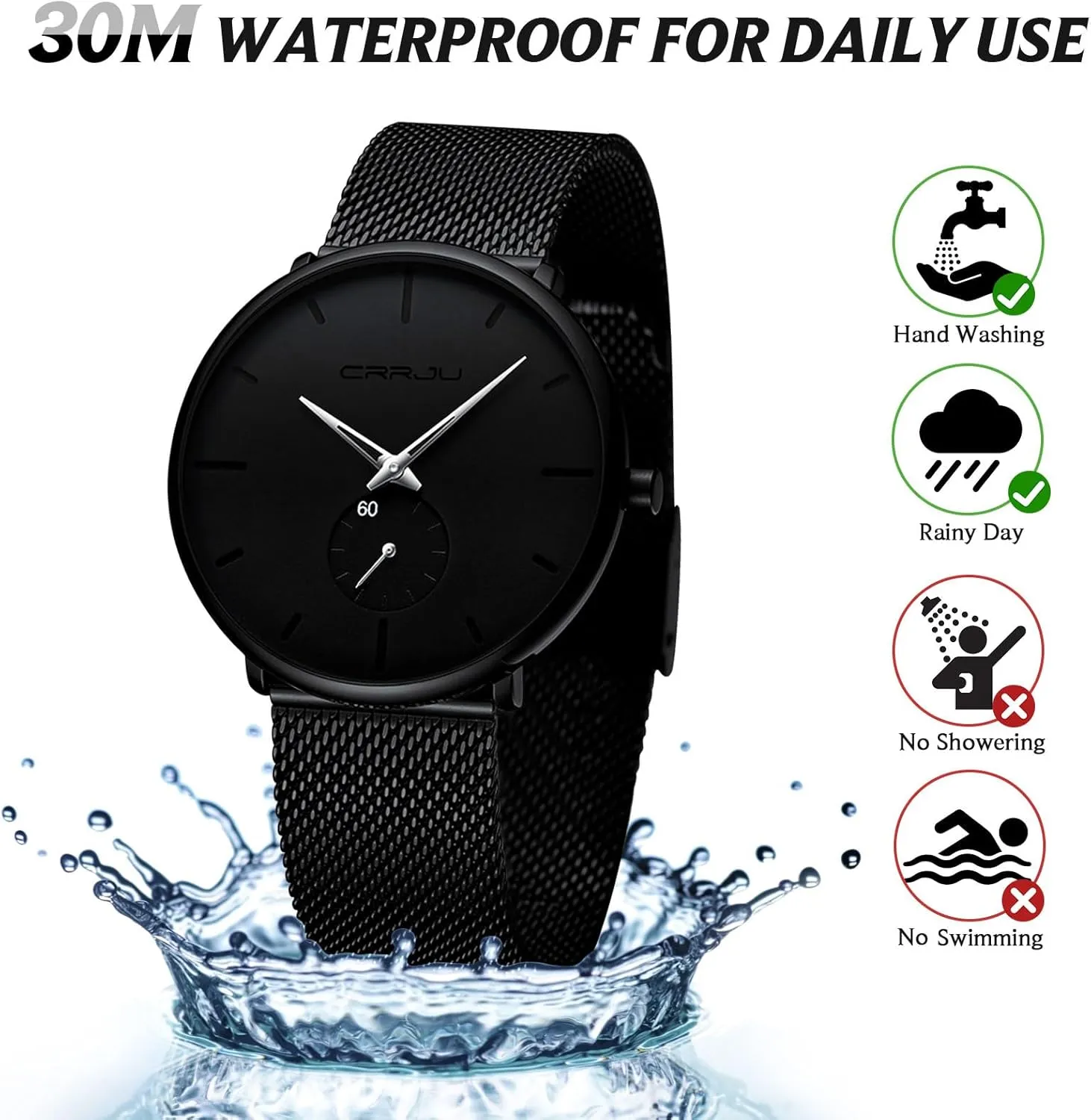 Mens Watches Ultra-Thin Minimalist Waterproof - Fashion Wrist Watch for Men Unisex Dress with Stainless Steel Mesh Band