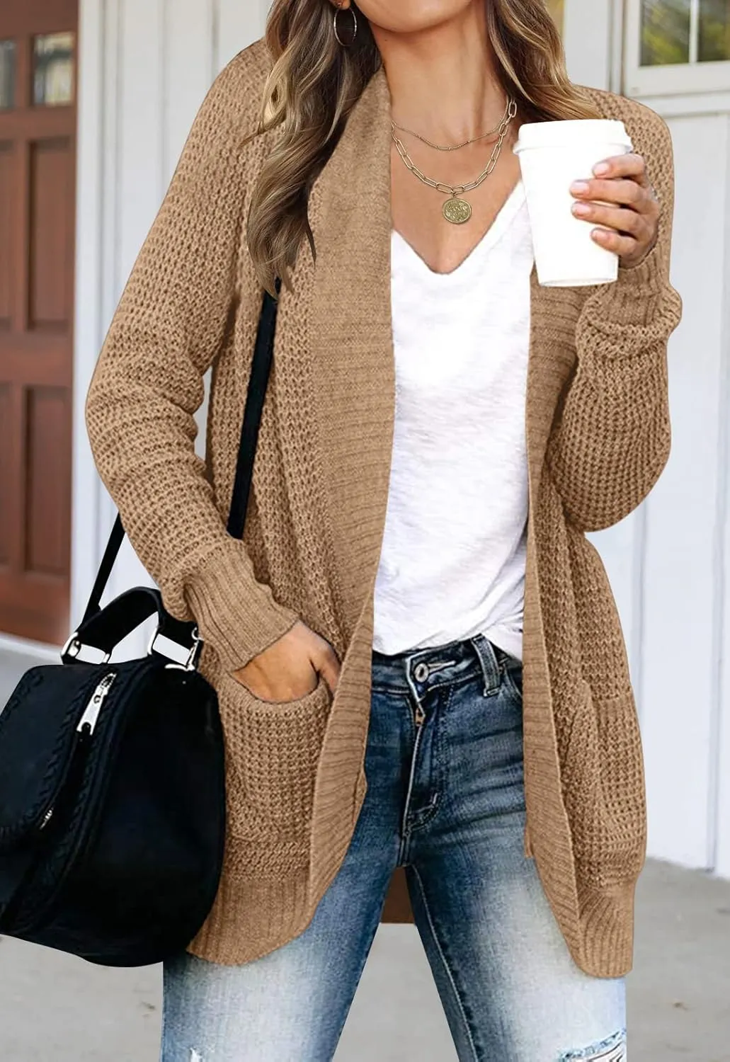 MEROKEETY Womens Long Sleeve Open Front Cardigans Chunky Knit Draped Sweaters Outwear