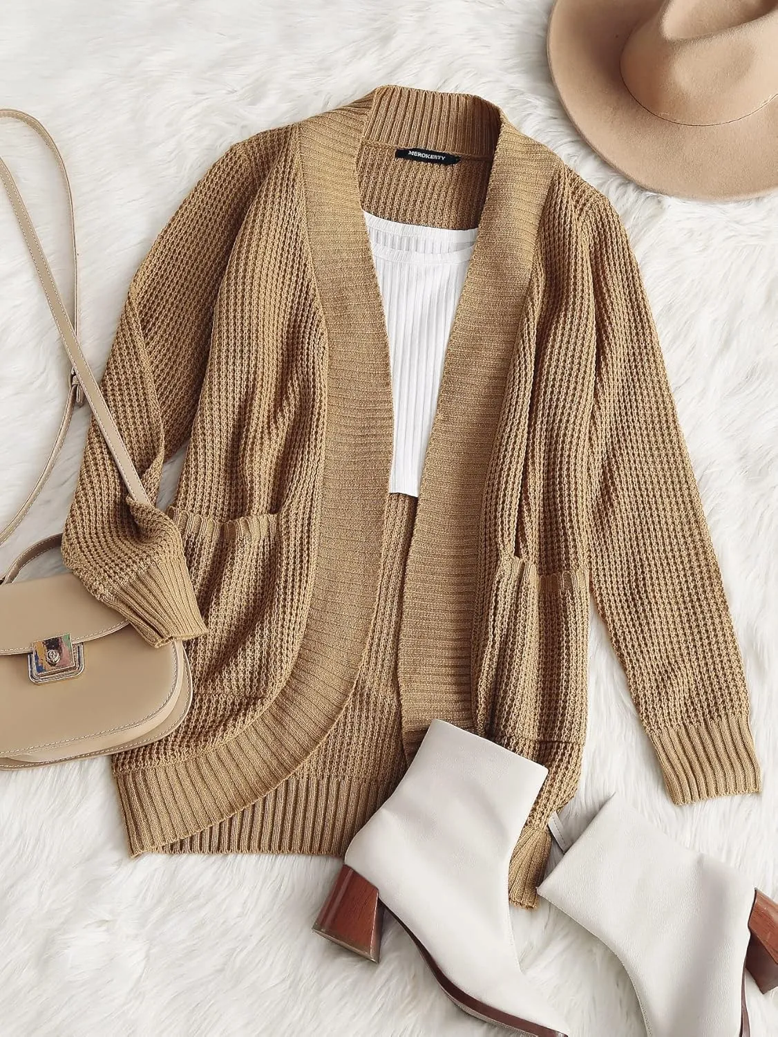 MEROKEETY Womens Long Sleeve Open Front Cardigans Chunky Knit Draped Sweaters Outwear