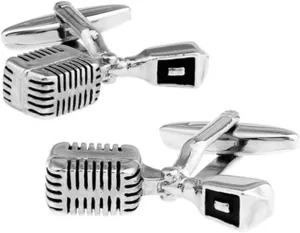 Microphone Silver Cufflinks  Stylish Accessory for DJs, MCs, and Music Enthusiasts