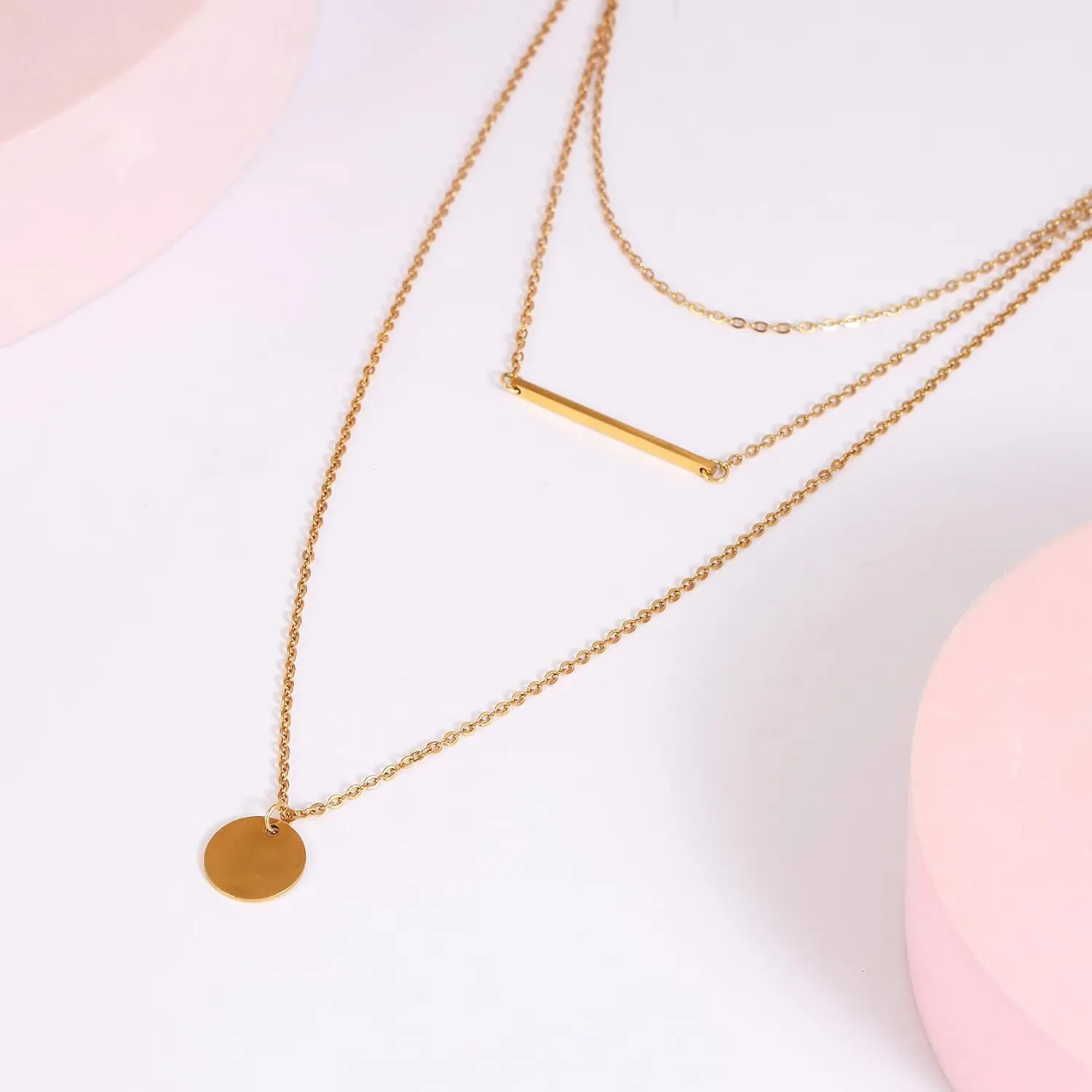 MILAKOO Multilayered Cross/Disc Pendant Necklace Choker Stackable Silver/Gold Layering Long Necklace for Women